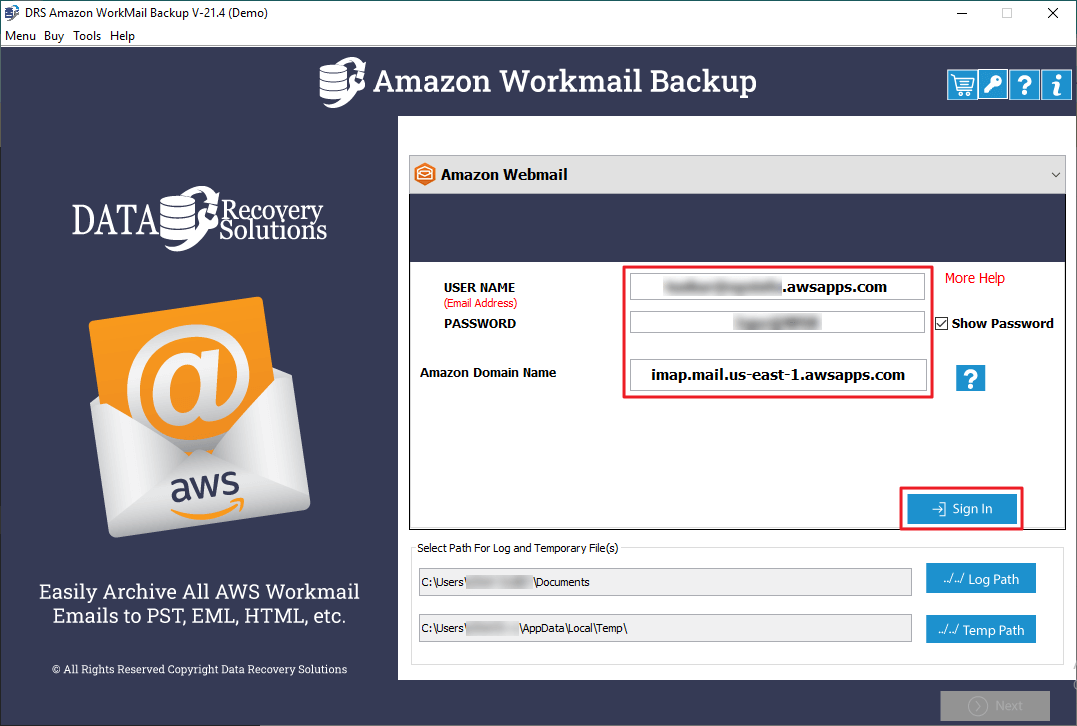 aws migration tool, amazon workmail migration, amazon workmail backup tool, aws workmail backup software, amazon backup tool, amazon webmail backup tool