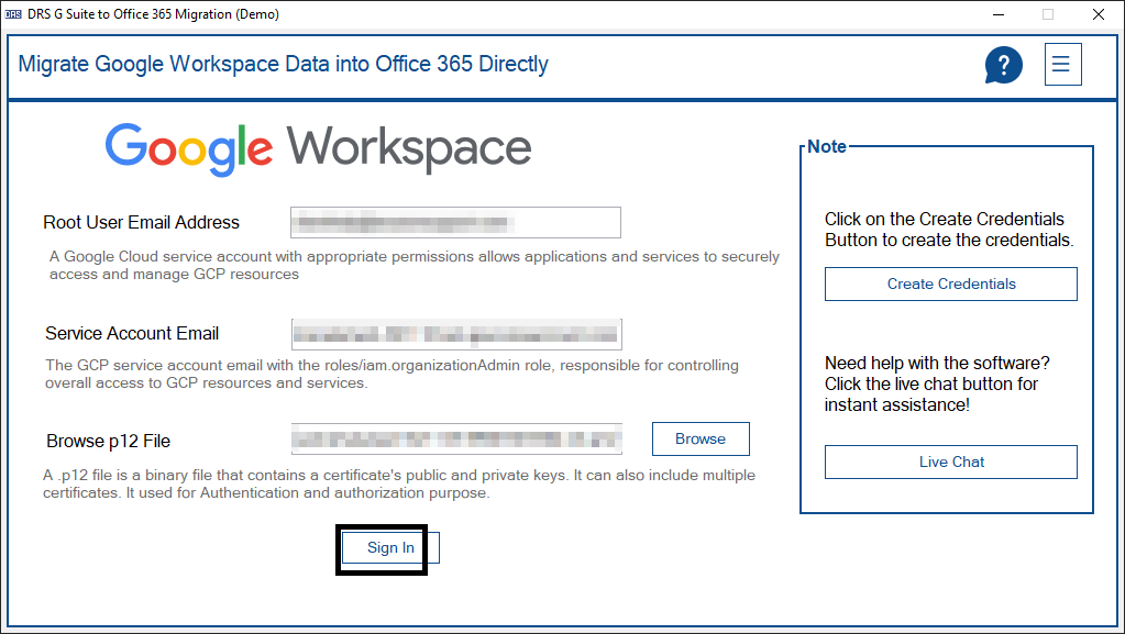 CM Google Workspace to Office 365 Migration screenshot