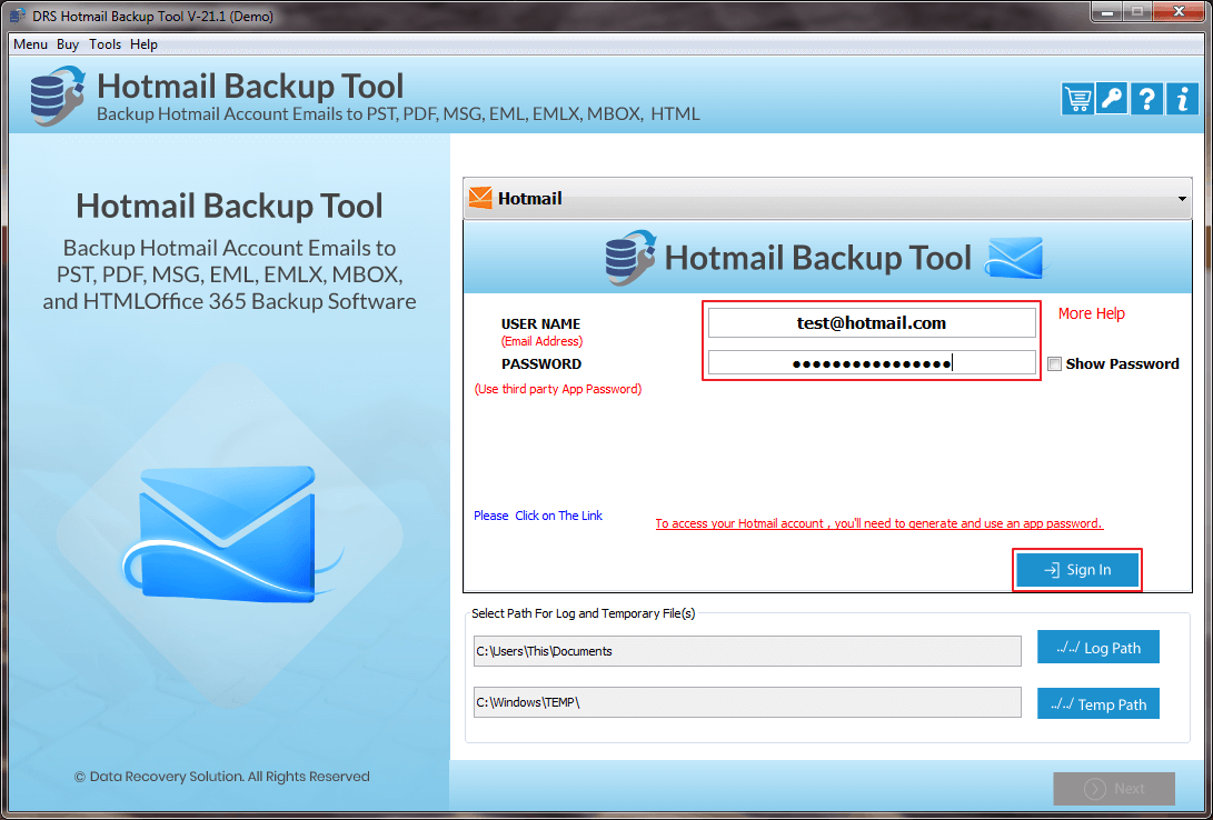 CM Hotmail Backup Tool screenshot